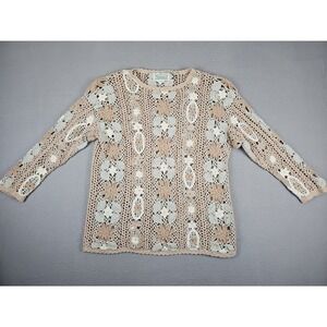 Shenanigans Hand Knit Sweater Women's Small Natural Crochet Boho Beach Festival